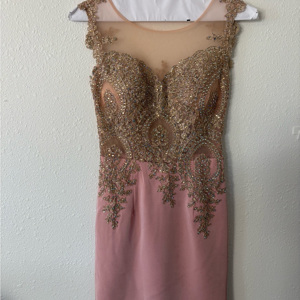 Elegant Pink and Gold Embellished Dress